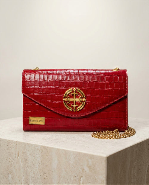 Croc-Embossed Chain Flap Bag