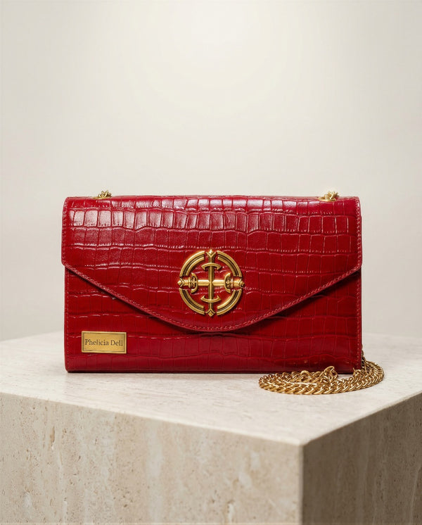 Croc-Embossed Chain Flap Bag