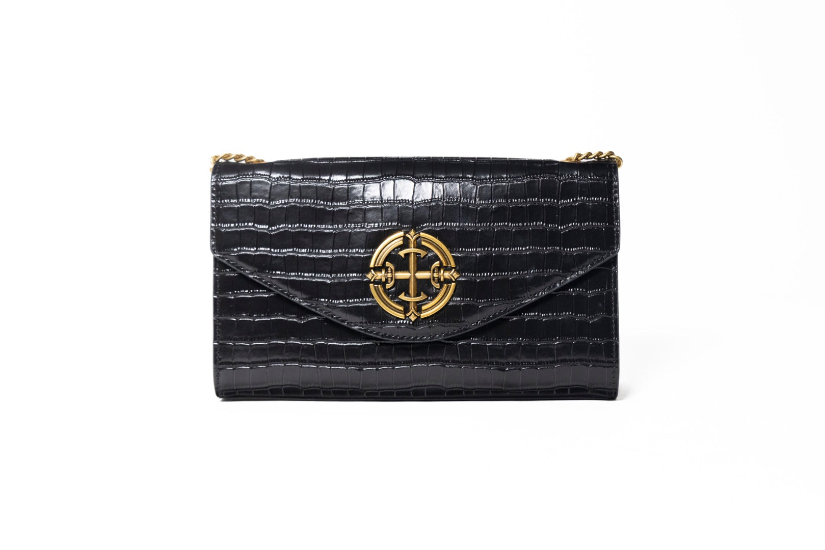 Croc-Embossed Chain Flap Bag
