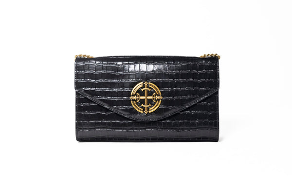 Croc-Embossed Chain Flap Bag