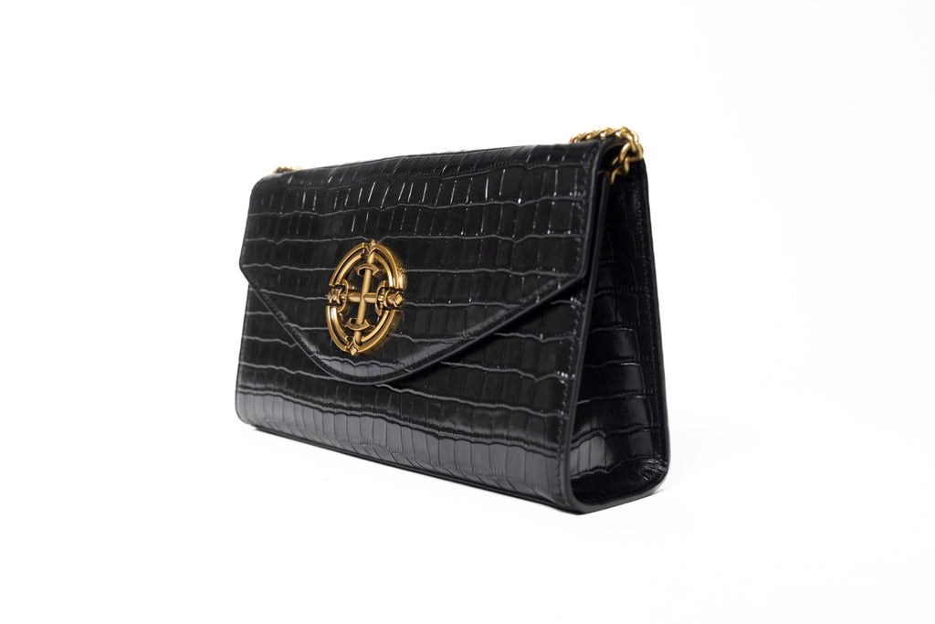 Croc-Embossed Chain Flap Bag