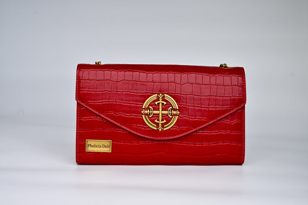 Croc-Embossed Chain Flap Bag