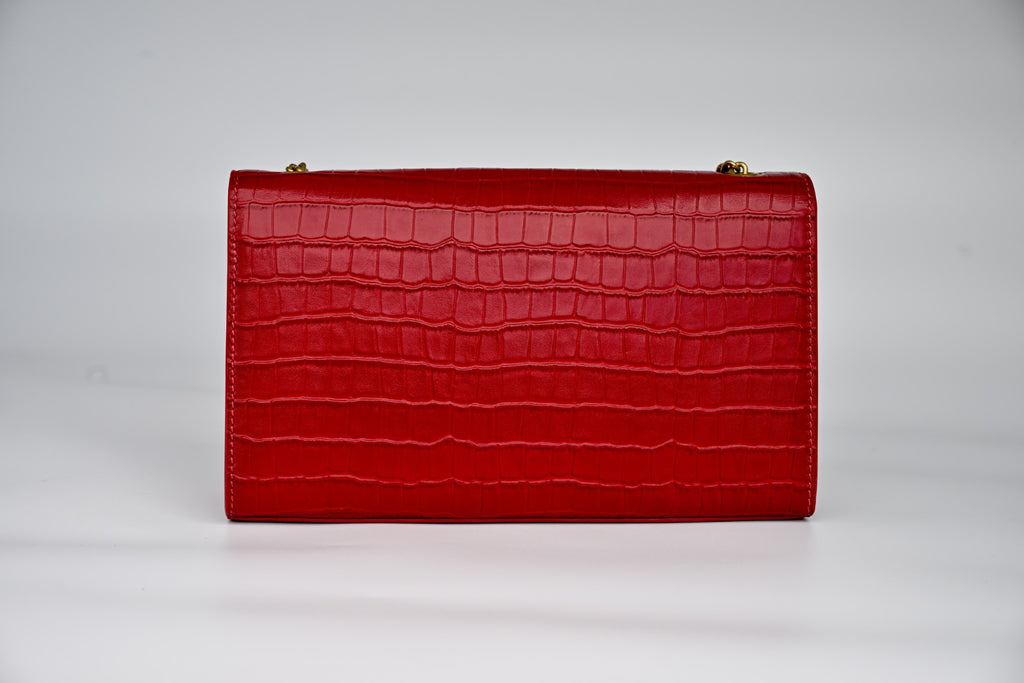 Croc-Embossed Chain Flap Bag