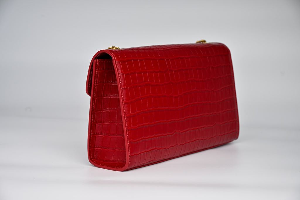 Croc-Embossed Chain Flap Bag