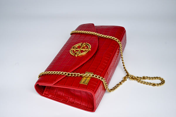 Croc-Embossed Chain Flap Bag